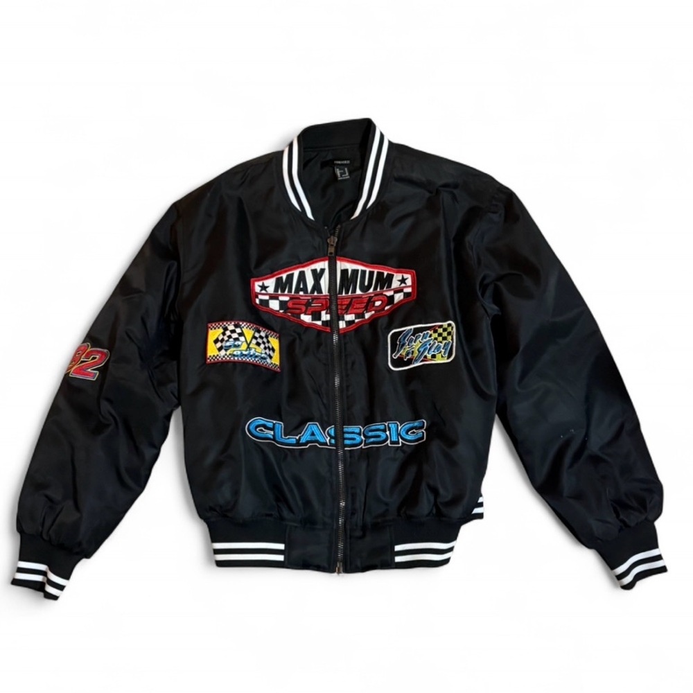 Forever 21 Black Racer Bomber Jacket